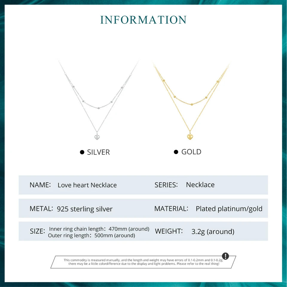 قلادة قلب الحب ذات الطبقتين